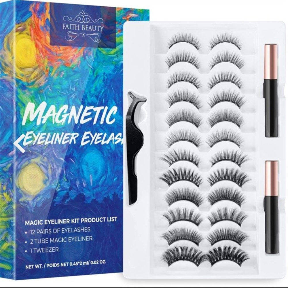 🌺Magnetic Eyeliner & Eyelashes Kit, 12 Pairs of eyelashes, 2 Tubes Of Eyeliner